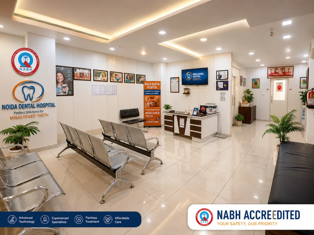 Bright, comfortable waiting area at Noida Dental Hospital